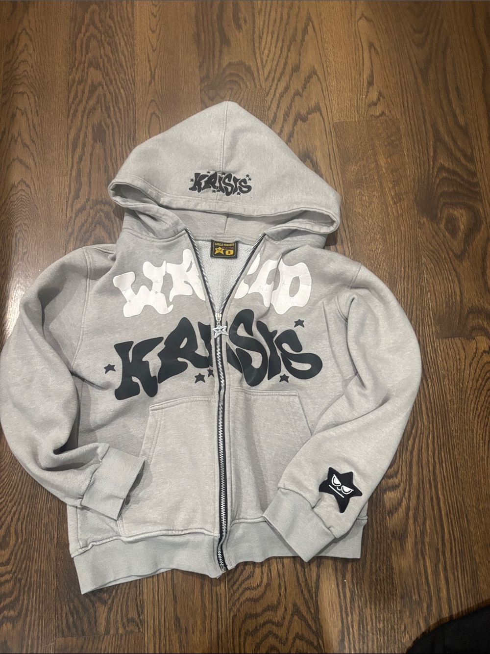 Kids Light Gray Graphic Zip Hoodie with Hood wrld Krisis brand